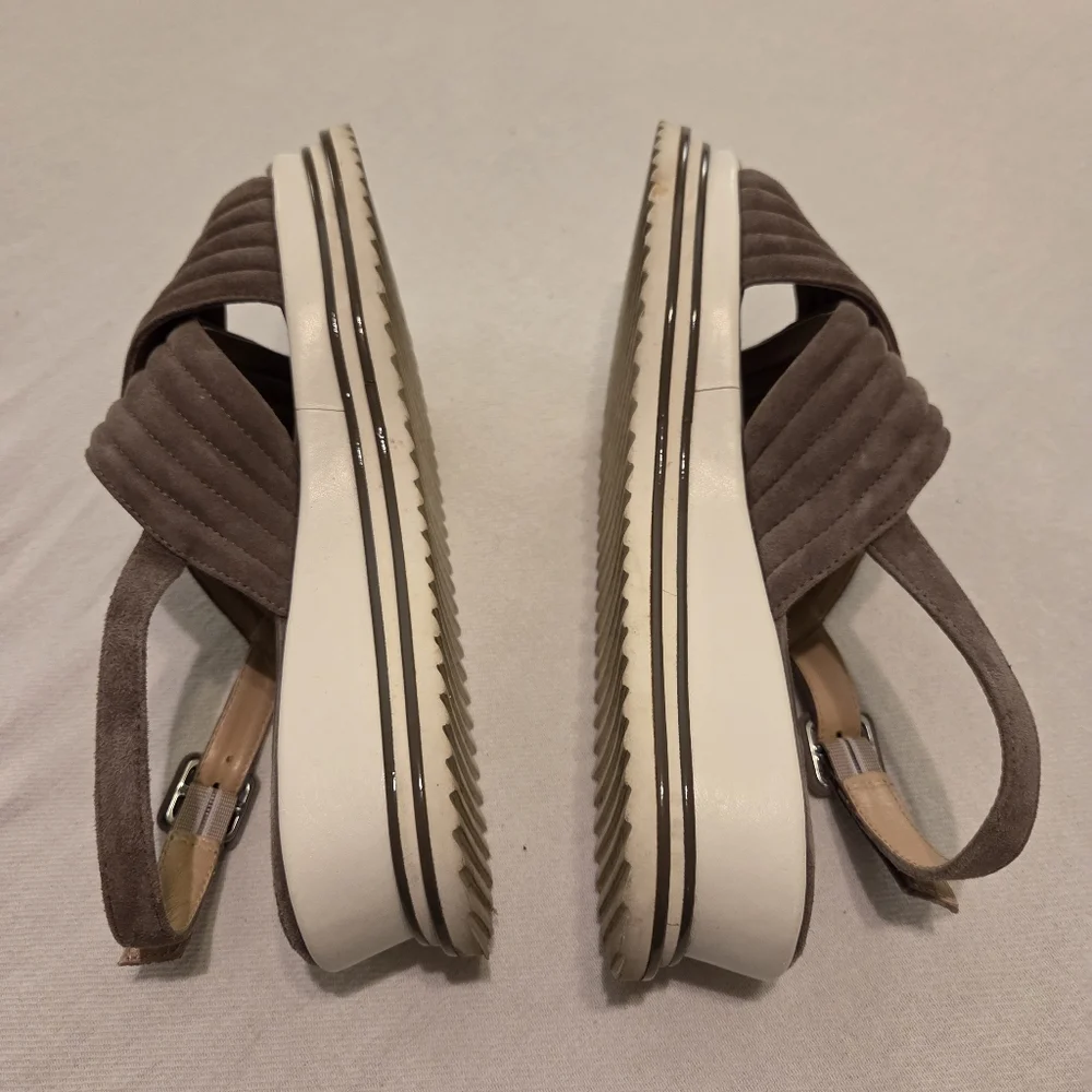 LUCA GROSSI‎ Taupe Suede Open Toe Sling Back Platform Sandals Women's EU 38 US 8